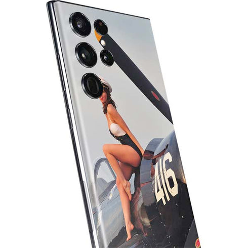 1940s Navy Pin-Up Girl On Corsair Fighter Plane Galaxy S22 Ultra Skin