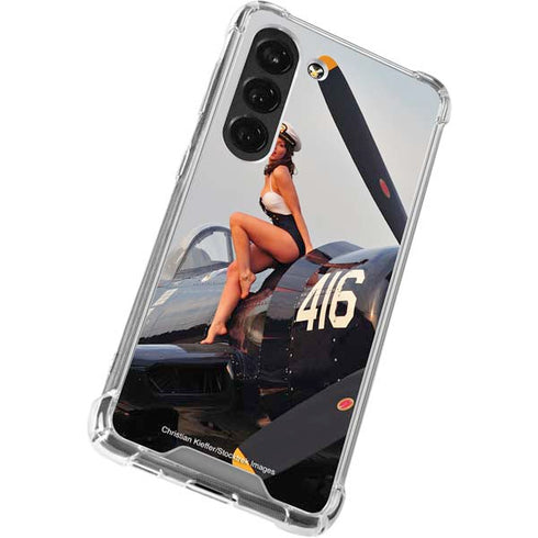 1940s Navy Pin-Up Girl On Corsair Fighter Plane Galaxy S23 Clear Case