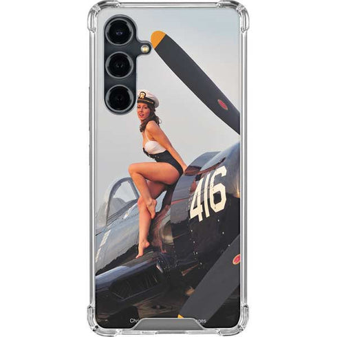 1940s Navy Pin-Up Girl On Corsair Fighter Plane Galaxy S23 FE Clear Case