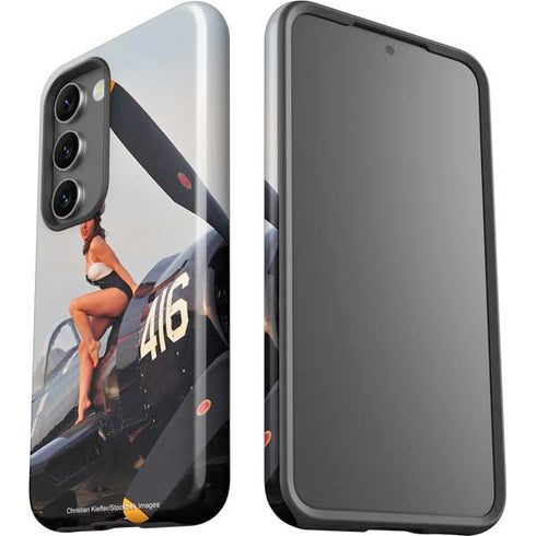 1940s Navy Pin-Up Girl On Corsair Fighter Plane Galaxy S23 Plus Pro Case