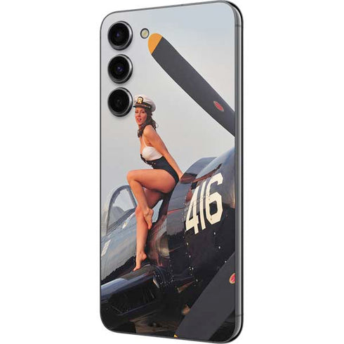 1940s Navy Pin-Up Girl On Corsair Fighter Plane Galaxy S23 Plus Skin