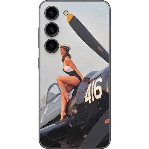 1940s Navy Pin-Up Girl On Corsair Fighter Plane Galaxy S23 Skin
