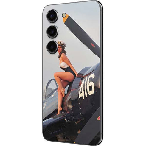 1940s Navy Pin-Up Girl On Corsair Fighter Plane Galaxy S23 Skin