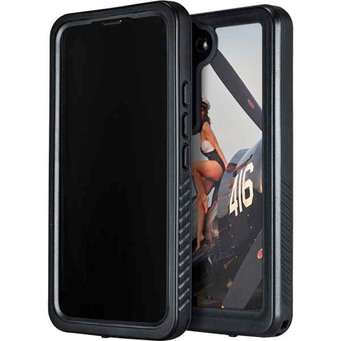 1940s Navy Pin-Up Girl On Corsair Fighter Plane Galaxy S23 Waterproof Case