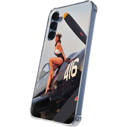 1940s Navy Pin-Up Girl On Corsair Fighter Plane Galaxy S24 Clear Case