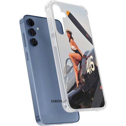1940s Navy Pin-Up Girl On Corsair Fighter Plane Galaxy S24 Clear Case