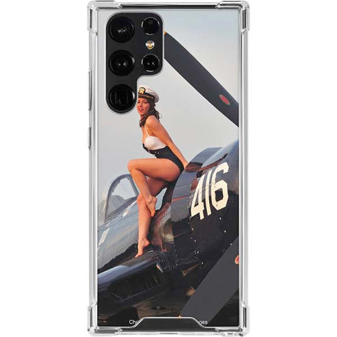 1940s Navy Pin-Up Girl On Corsair Fighter Plane Galaxy S24 Ultra Clear Case