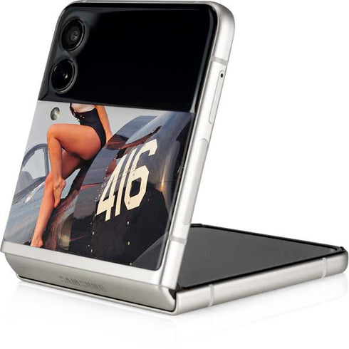 1940s Navy Pin-Up Girl On Corsair Fighter Plane Galaxy Z Flip3 5G Skin