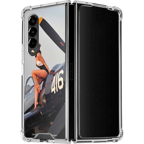 1940s Navy Pin-Up Girl On Corsair Fighter Plane Galaxy Z Fold4 5G Clear Case