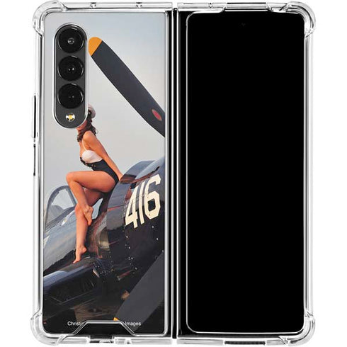 1940s Navy Pin-Up Girl On Corsair Fighter Plane Galaxy Z Fold4 5G Clear Case