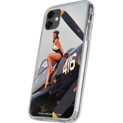 1940s Navy Pin-Up Girl On Corsair Fighter Plane iPhone 11 Clear Case