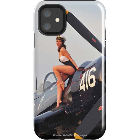1940s Navy Pin-Up Girl On Corsair Fighter Plane iPhone 11 Impact Case