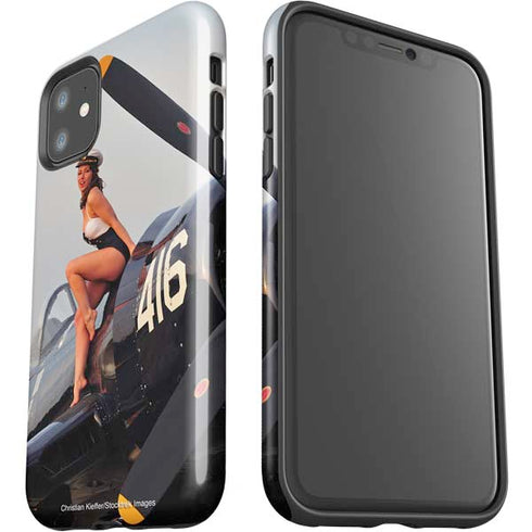 1940s Navy Pin-Up Girl On Corsair Fighter Plane iPhone 11 Impact Case