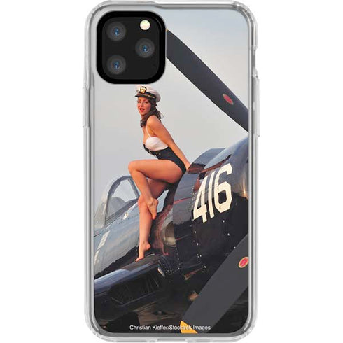 1940s Navy Pin-Up Girl On Corsair Fighter Plane iPhone 11 Pro Clear Case