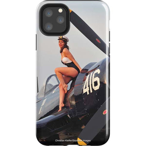 1940s Navy Pin-Up Girl On Corsair Fighter Plane iPhone 11 Pro Max Impact Case