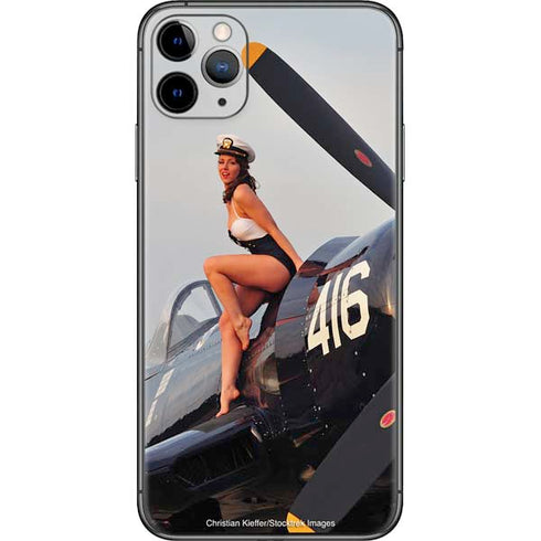 1940s Navy Pin-Up Girl On Corsair Fighter Plane iPhone 11 Pro Max Skin