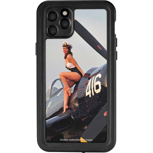 1940s Navy Pin-Up Girl On Corsair Fighter Plane iPhone 11 Pro Max Waterproof Case