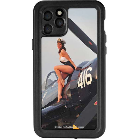 1940s Navy Pin-Up Girl On Corsair Fighter Plane iPhone 11 Pro Waterproof Case