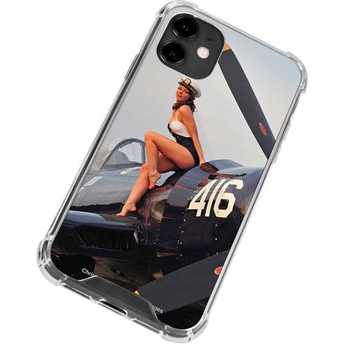 1940s Navy Pin-Up Girl On Corsair Fighter Plane iPhone 12 Clear Case