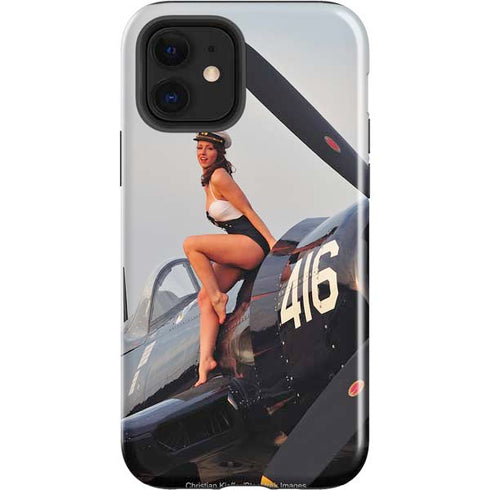1940s Navy Pin-Up Girl On Corsair Fighter Plane iPhone 12 Impact Case
