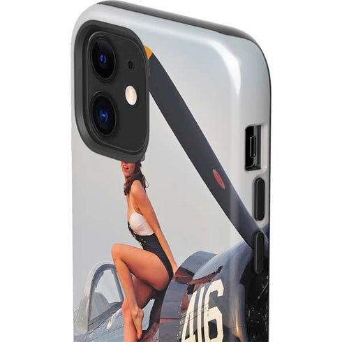 1940s Navy Pin-Up Girl On Corsair Fighter Plane iPhone 12 Impact Case