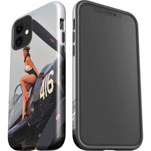 1940s Navy Pin-Up Girl On Corsair Fighter Plane iPhone 12 Impact Case