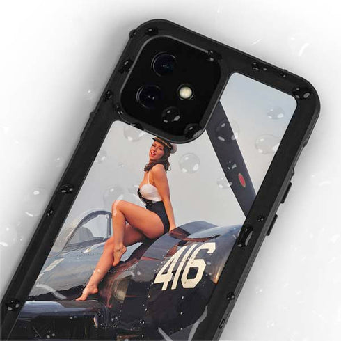 1940s Navy Pin-Up Girl On Corsair Fighter Plane iPhone 12 Mini Waterproof Case