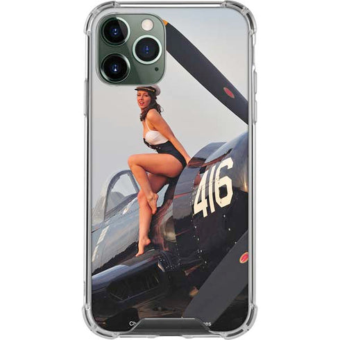 1940s Navy Pin-Up Girl On Corsair Fighter Plane iPhone 12 Pro Clear Case