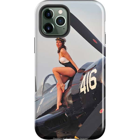 1940s Navy Pin-Up Girl On Corsair Fighter Plane iPhone 12 Pro Impact Case