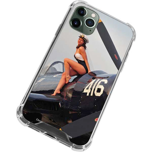1940s Navy Pin-Up Girl On Corsair Fighter Plane iPhone 12 Pro Max Clear Case
