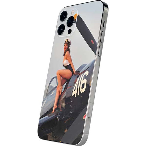 1940s Navy Pin-Up Girl On Corsair Fighter Plane iPhone 12 Pro Max Skin