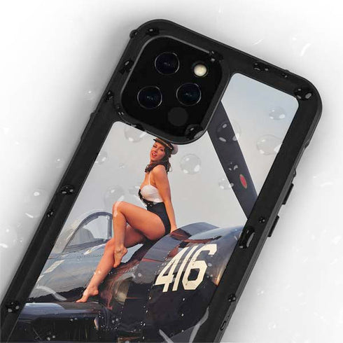 1940s Navy Pin-Up Girl On Corsair Fighter Plane iPhone 12 Pro Max Waterproof Case
