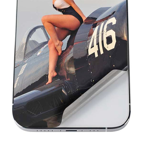 1940s Navy Pin-Up Girl On Corsair Fighter Plane iPhone 12 Pro Skin