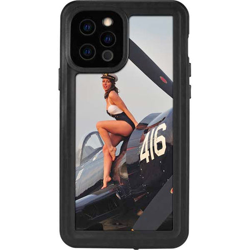 1940s Navy Pin-Up Girl On Corsair Fighter Plane iPhone 12 Pro Waterproof Case