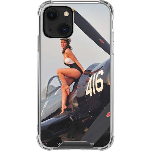 1940s Navy Pin-Up Girl On Corsair Fighter Plane iPhone 13 Mini Clear Case