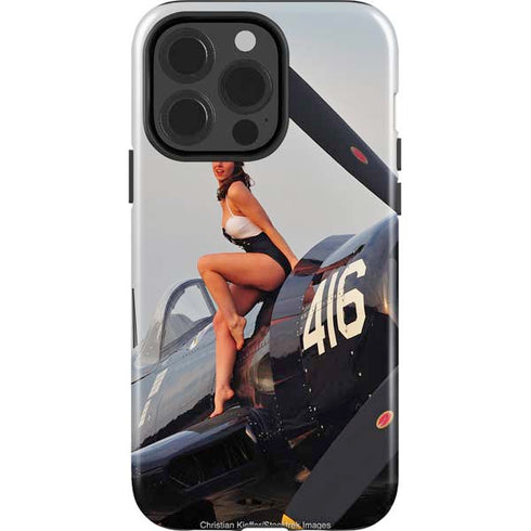 1940s Navy Pin-Up Girl On Corsair Fighter Plane iPhone 13 Pro Impact Case