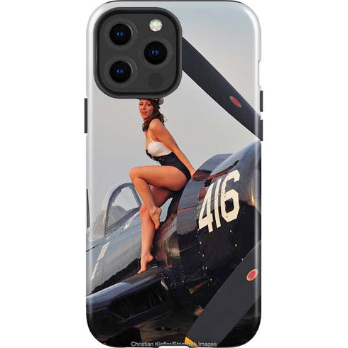 1940s Navy Pin-Up Girl On Corsair Fighter Plane iPhone 13 Pro Max Impact Case