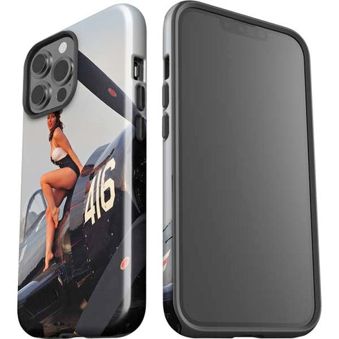 1940s Navy Pin-Up Girl On Corsair Fighter Plane iPhone 13 Pro Max Impact Case