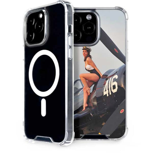 1940s Navy Pin-Up Girl On Corsair Fighter Plane iPhone 13 Pro Max MagSafe Case