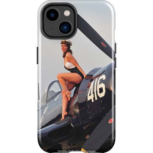 1940s Navy Pin-Up Girl On Corsair Fighter Plane iPhone 14 Plus Impact Case