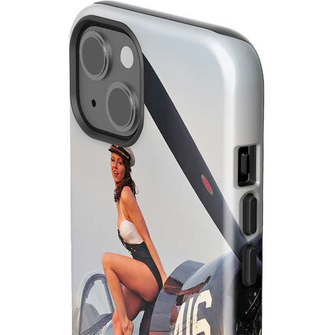 1940s Navy Pin-Up Girl On Corsair Fighter Plane iPhone 14 Plus Impact Case