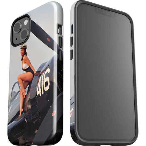 1940s Navy Pin-Up Girl On Corsair Fighter Plane iPhone 15 Plus Impact Case