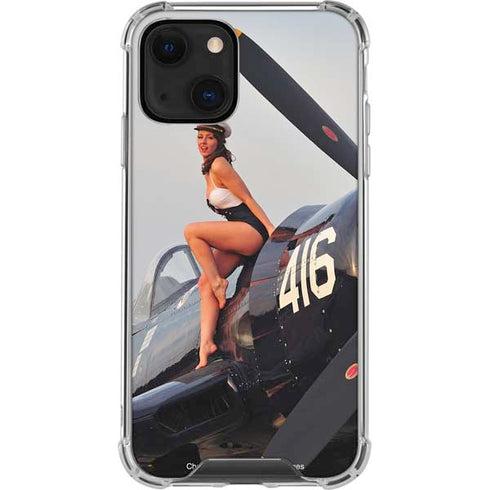 1940s Navy Pin-Up Girl On Corsair Fighter Plane iPhone 14 Plus Clear Case