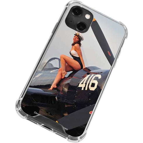 1940s Navy Pin-Up Girl On Corsair Fighter Plane iPhone 14 Plus Clear Case