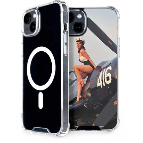 1940s Navy Pin-Up Girl On Corsair Fighter Plane iPhone 14 Plus MagSafe Case