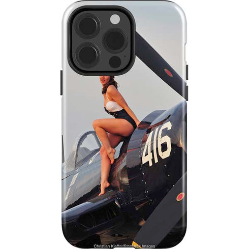 1940s Navy Pin-Up Girl On Corsair Fighter Plane iPhone 15 Pro Impact Case