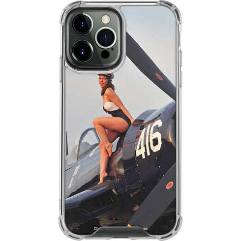 1940s Navy Pin-Up Girl On Corsair Fighter Plane iPhone 15 Pro Max Clear Case