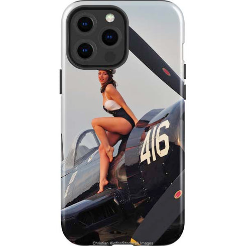 1940s Navy Pin-Up Girl On Corsair Fighter Plane iPhone 15 Pro Max Impact Case