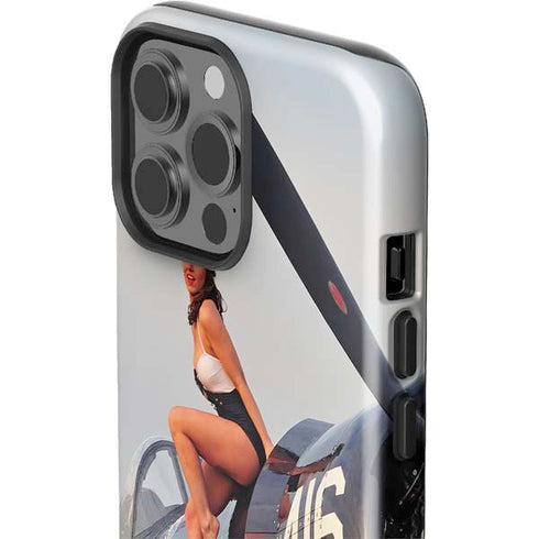 1940s Navy Pin-Up Girl On Corsair Fighter Plane iPhone 14 Pro Max Impact Case