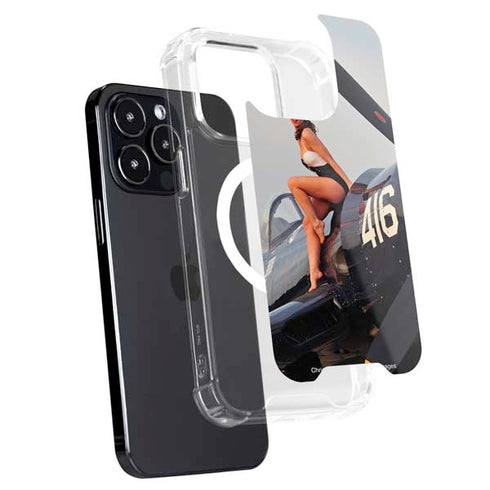 1940s Navy Pin-Up Girl On Corsair Fighter Plane iPhone 14 Pro Max MagSafe Case
